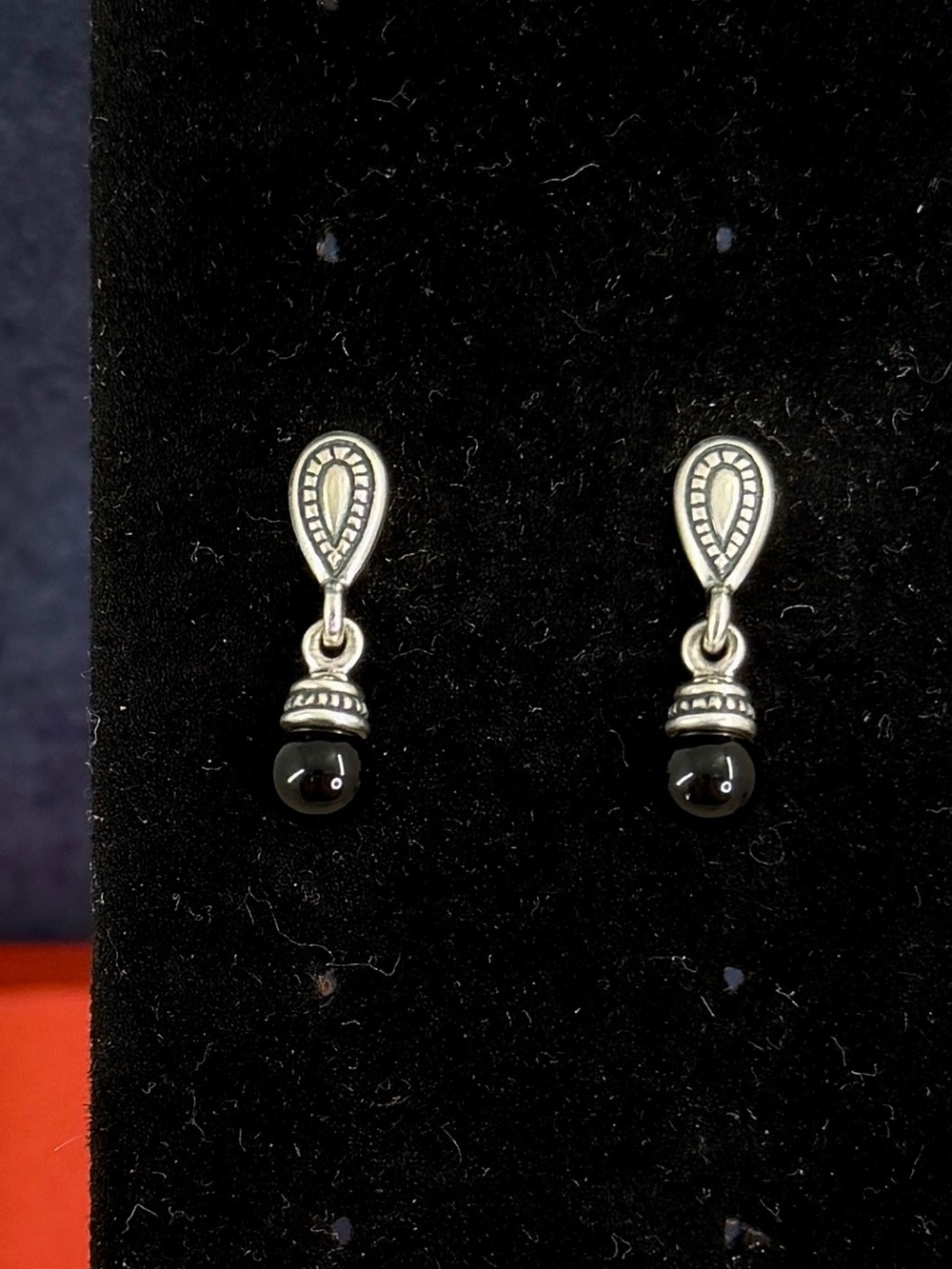 JAMES AVERY Sterling Silver Teardrop Black Onyx Dangle Stud Earrings; RETIRED